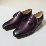 Burgundy monk strap dress shoes with decorative tassels