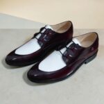 Burgundy and Half White brush-off leather apron Derby shoes